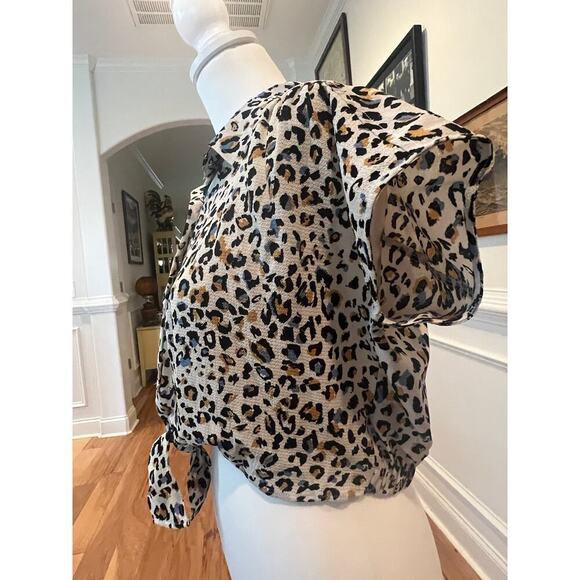 TIMING BUTTON UP CROP TOP CHEETAH PRINT WOMENS LARGE - Picture 6 of 8